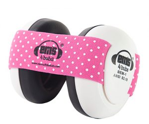 Ems for Kids 1st Gen Baby Earmuffs - Pink/white on White